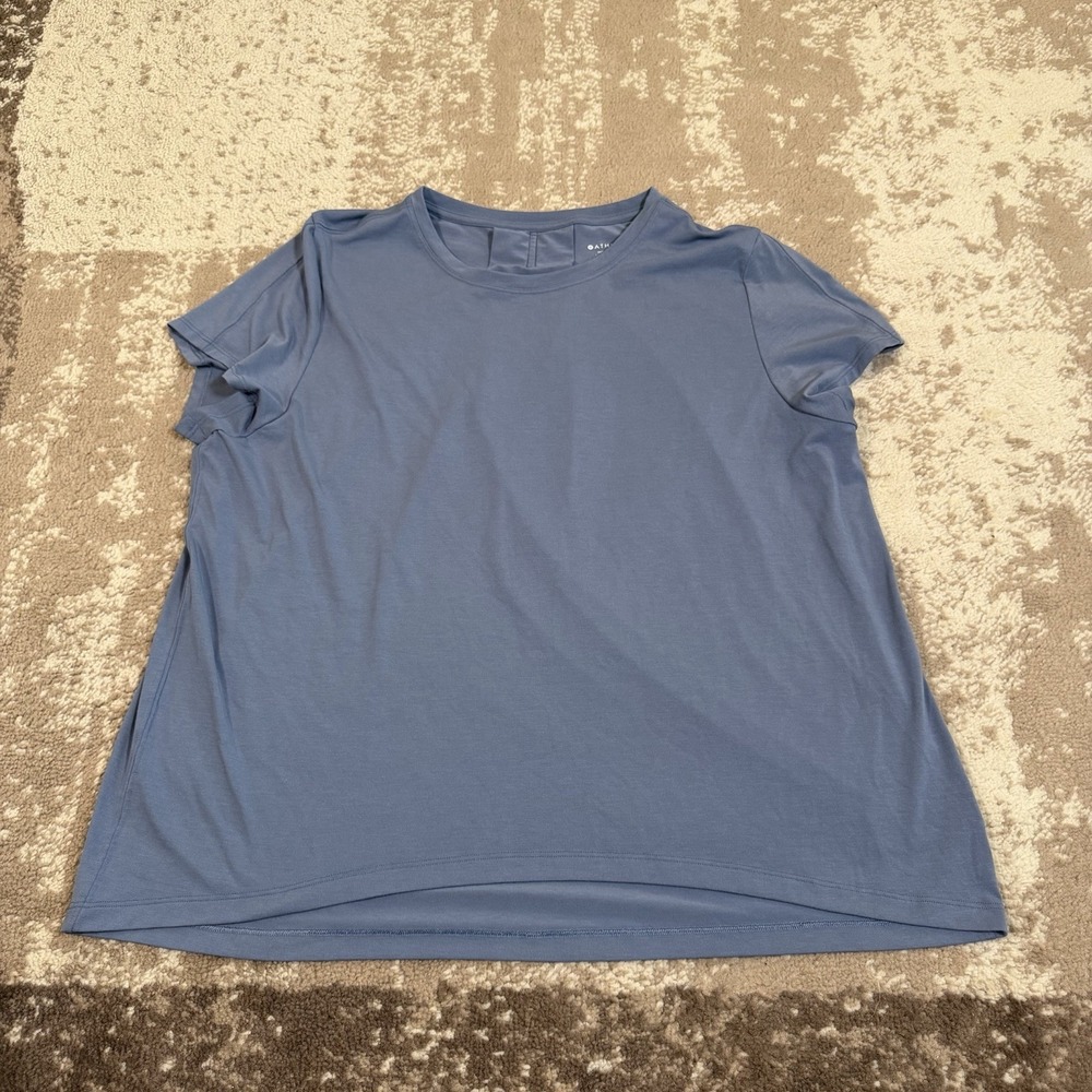 Athleta With Ease Rib Tee Womens Medium Shirt Blue Top Short Sleeve Stretch Gym